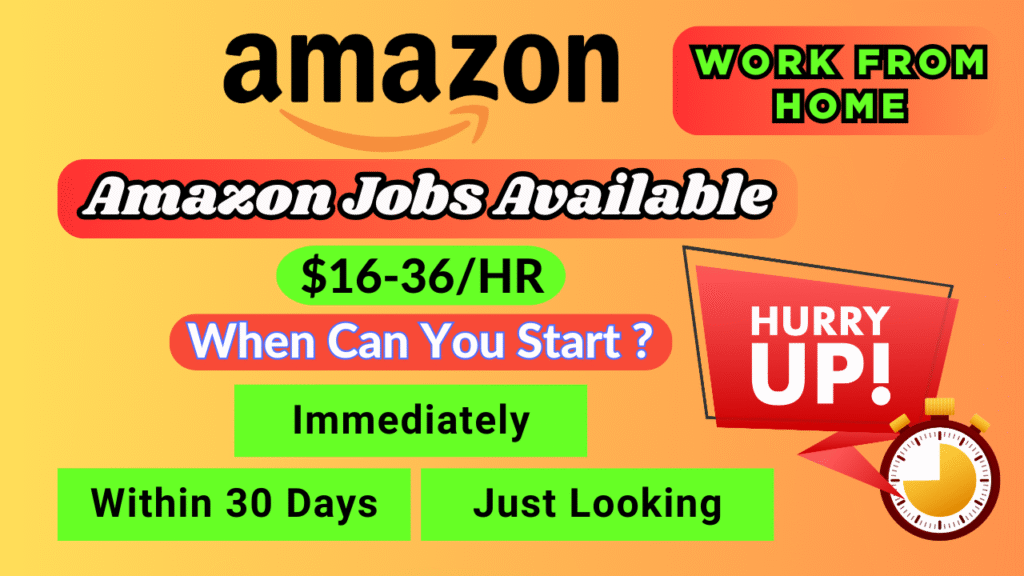 Amazon Work From Home Jobs Hiring Now | $16–$36/hr (U.S. Only)